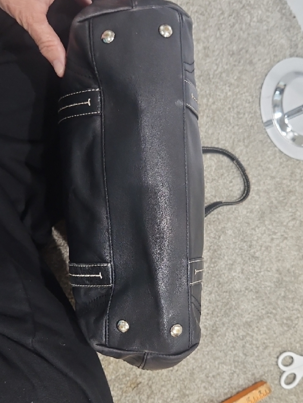 Coach Hampton Black Leather Tote with Contrast Stitching and Buckle Straps - Picture 10 of 13